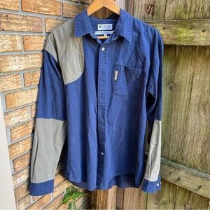 Columbia Men's Blue and Tan Patchwork Shirt